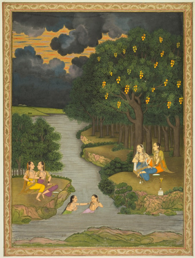 Women Enjoying the River at the Forests Edge recto by Hunhar II (Indian, active mid-1700s) - Classic Art canvas print