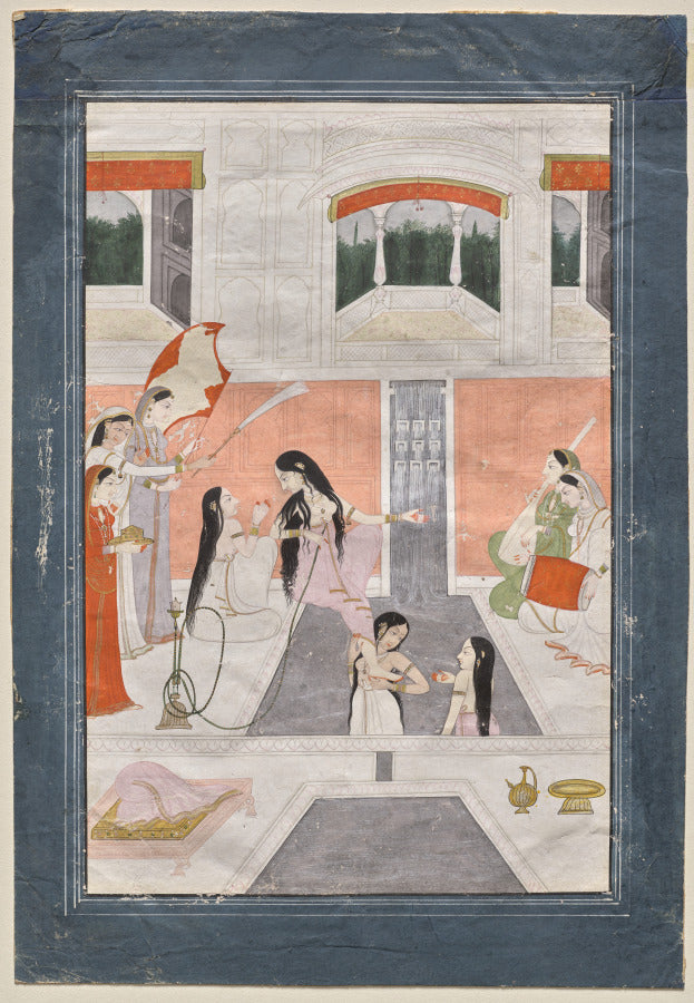 Palace women enjoy music by the side of a cascade by  - Classic Art canvas print