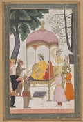 Enthroned Rama and Sita receive homage from their monkey and bear Allies, from the Yuddha Kanda Book of the War of a Ramayana Ramas Journey by  - Classic Art canvas print