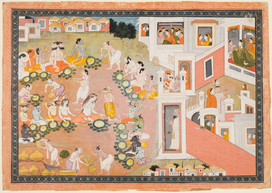 Feast where Vishnu decides he will incarnate as King Dasharathas sons, from Chapters 1415 of the Bala Kanda Book of Childhood of a Ramayana Ramas Journey by  - Classic Art canvas print