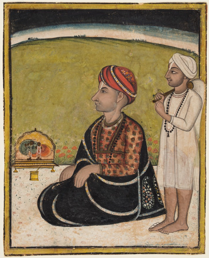 A Ruler Seated on a Terrace Worshipping at a Shrine of Radha and Krishna by  - Classic Art canvas print