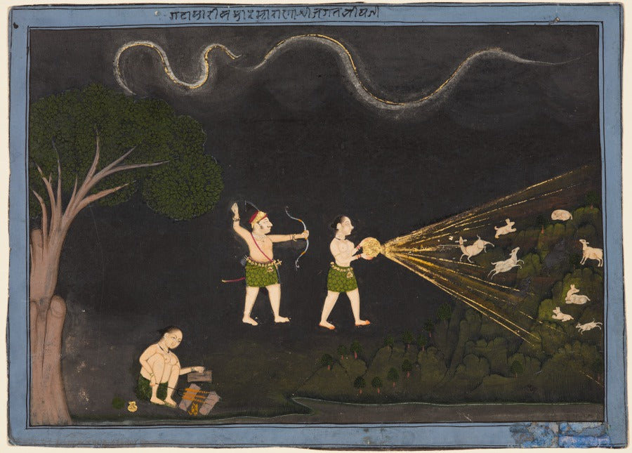 Maharana Jagat Singh II of Mewar r. 173451 Dressed as a Bhil, Hunting Deer at Night by Chokha (Indian, active c. 1799–1824) - Classic Art canvas print