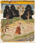 Woman Feeding Deer Todi Ragini, from a Ragamala by  - Classic Art canvas print