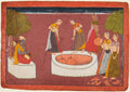 Madhava plays his vina before five women drawing water from a well, folio 3 from a Madhavanala-Kamakandala by  - Classic Art canvas print