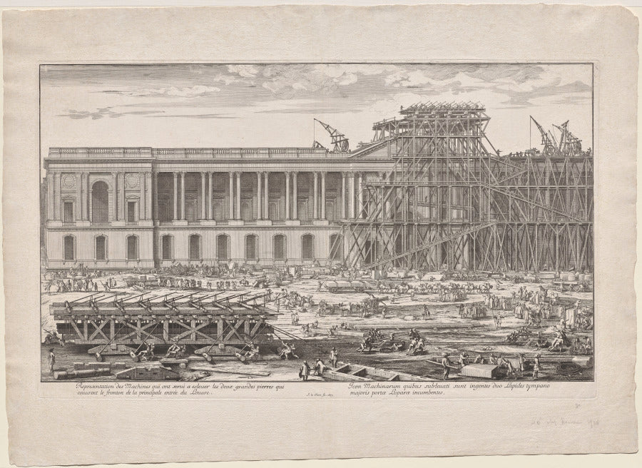 Representation des Machines qui ont servi  eslever les deux grandes pierres qui couvrent le fronton de la principale entre du Louvre by Sébastien Le Clerc I (French, 1637–1714) - Classic Painting canvas print
