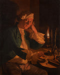 A Scientist Seated at a Desk by Candlelight by Anna Dorothea Therbusch (German, 1721/22–1782) - Classic Art canvas print