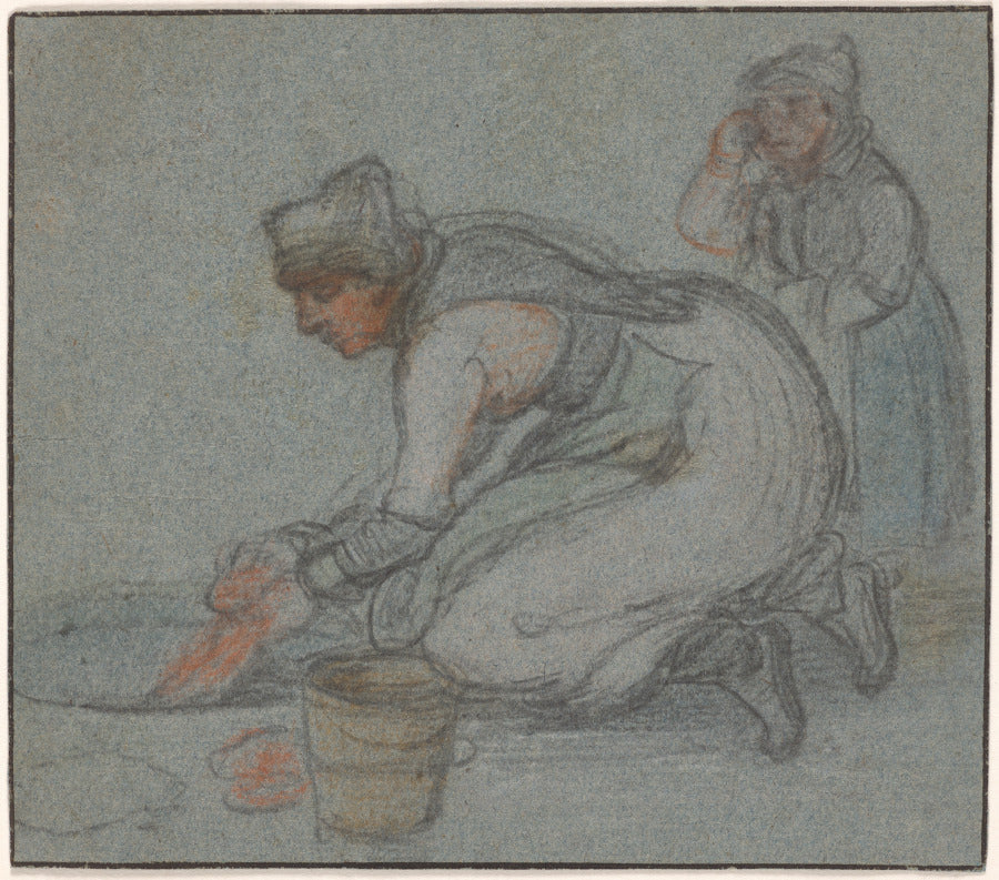 A Woman Doing Laundry in an Ice Hole recto by Hendrick Avercamp (Netherlandish, 1585–1634) - Classic Art canvas print