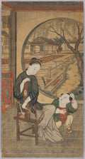 Gusu BeautyMother and Son in a Summer Pavilion by  - Classic Painting canvas print