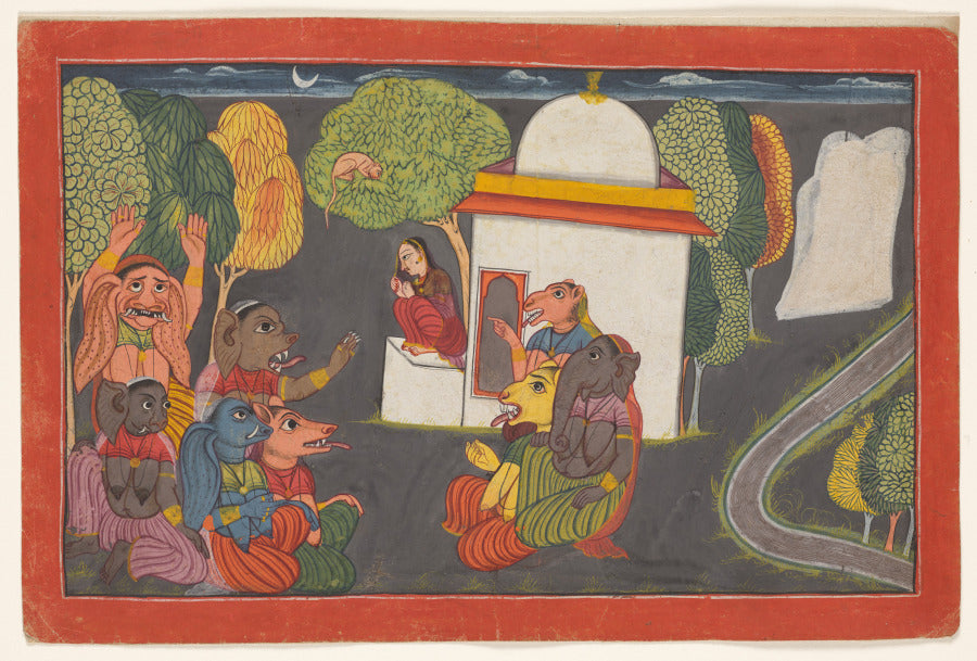 Hanuman spies Sita in the Ashoka Grove, from the Shangri Ramayana by  - Classic Art canvas print