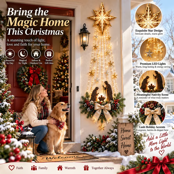 ✨Last Day 49% OFF✨✝️ Bethlehem Star of Faith – Lighted Nativity Wall Decor