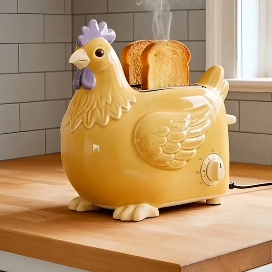 Creative 4-Slice Toaster | Cute Aesthetic Kitchen Appliance for Cozy Breakfast & Unique Home Decor -Yellow Hen Toaster