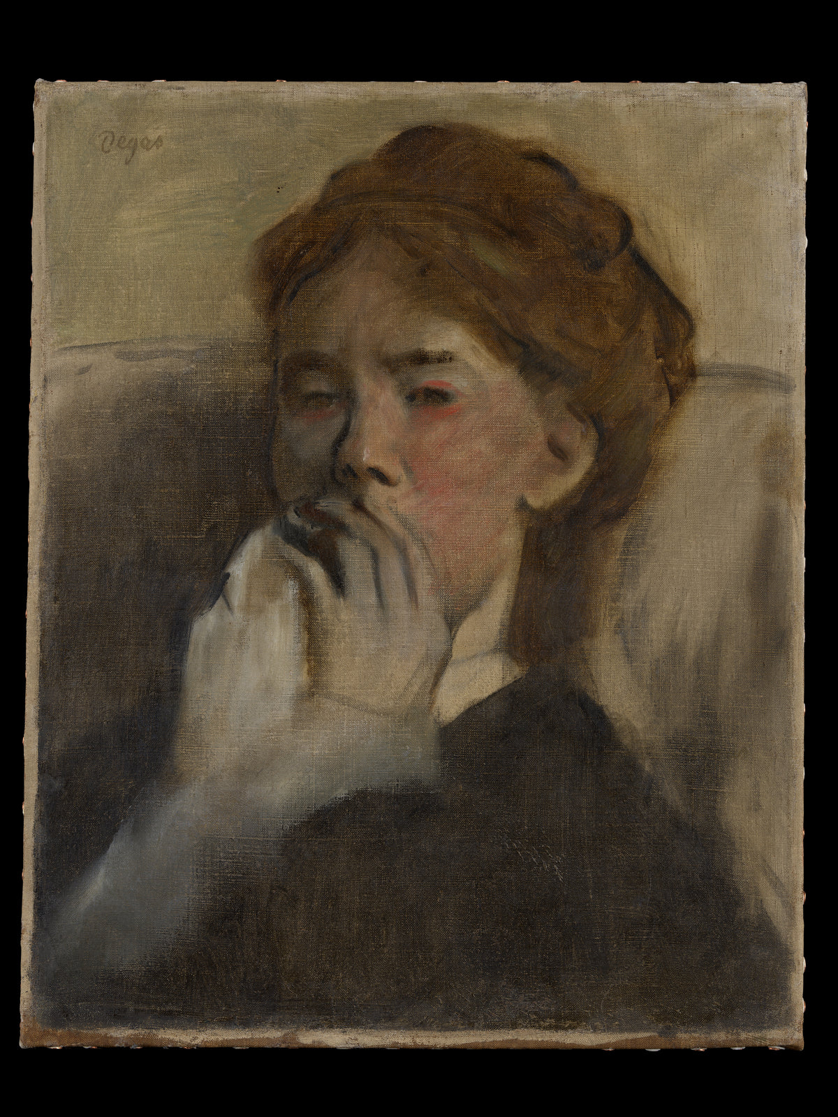 Young Woman with Her Hand over Her Mouth by Edgar Degas - Impressionist canvas print