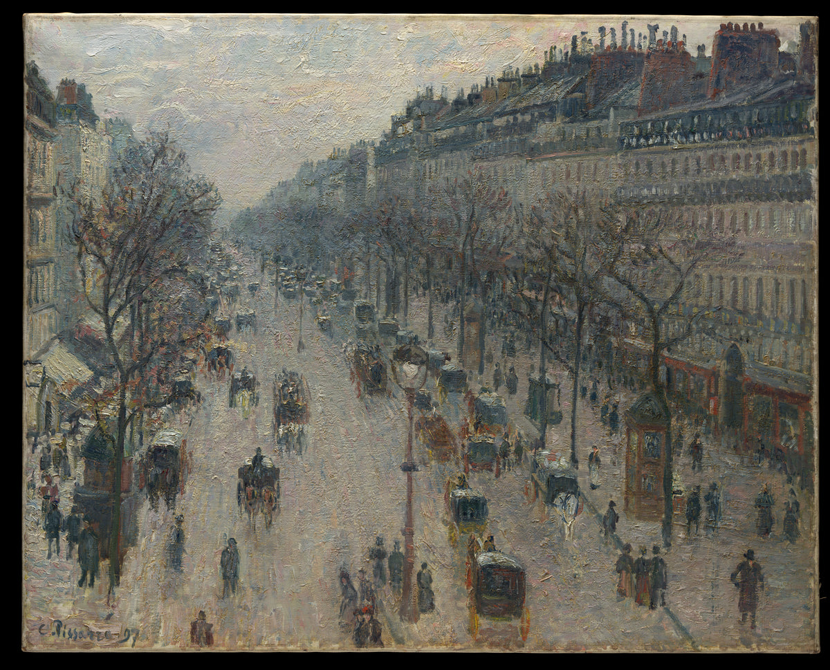 The Boulevard Montmartre on a Winter Morning by Camille Pissarro - Impressionist canvas print