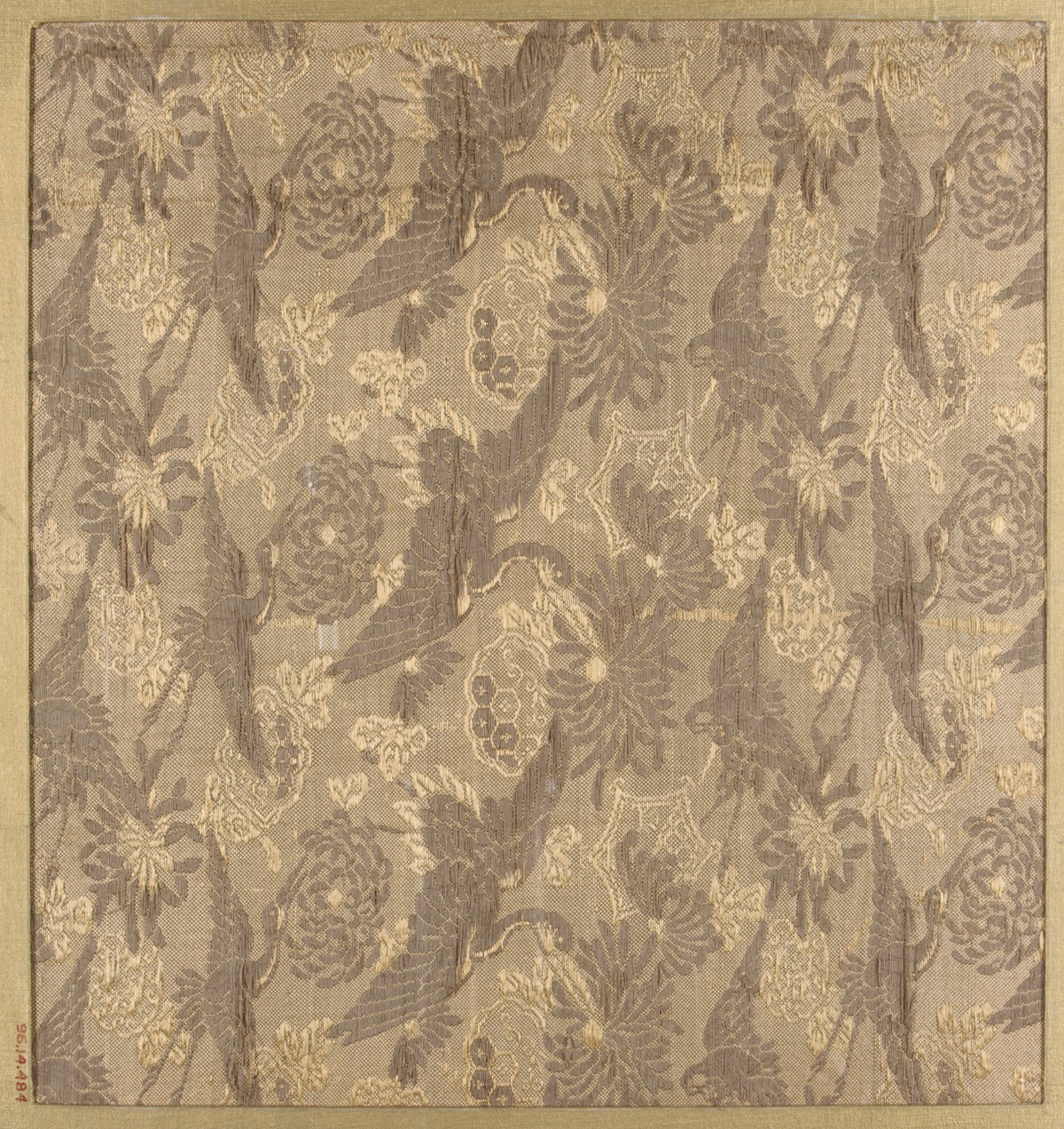 Textile fragment with repeating pattern of cranes and chrysanthemums by  - Classic Art canvas print