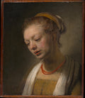 Young Woman with a Red Necklace by Rembrandt - Baroque canvas print