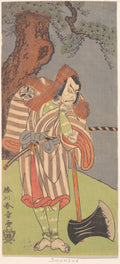 The Actor the Fourth Danjuro with His Chin in His Hand Leaning on the Handle of a Large Black Axe by Katsukawa Shunshō　勝川春章 - Ukiyo-e canvas print