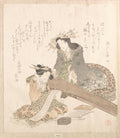 Two Courtesans, One Playing a Koto Harp and The Other Reading a Letter by Kubo Shunman - Ukiyo-e canvas print