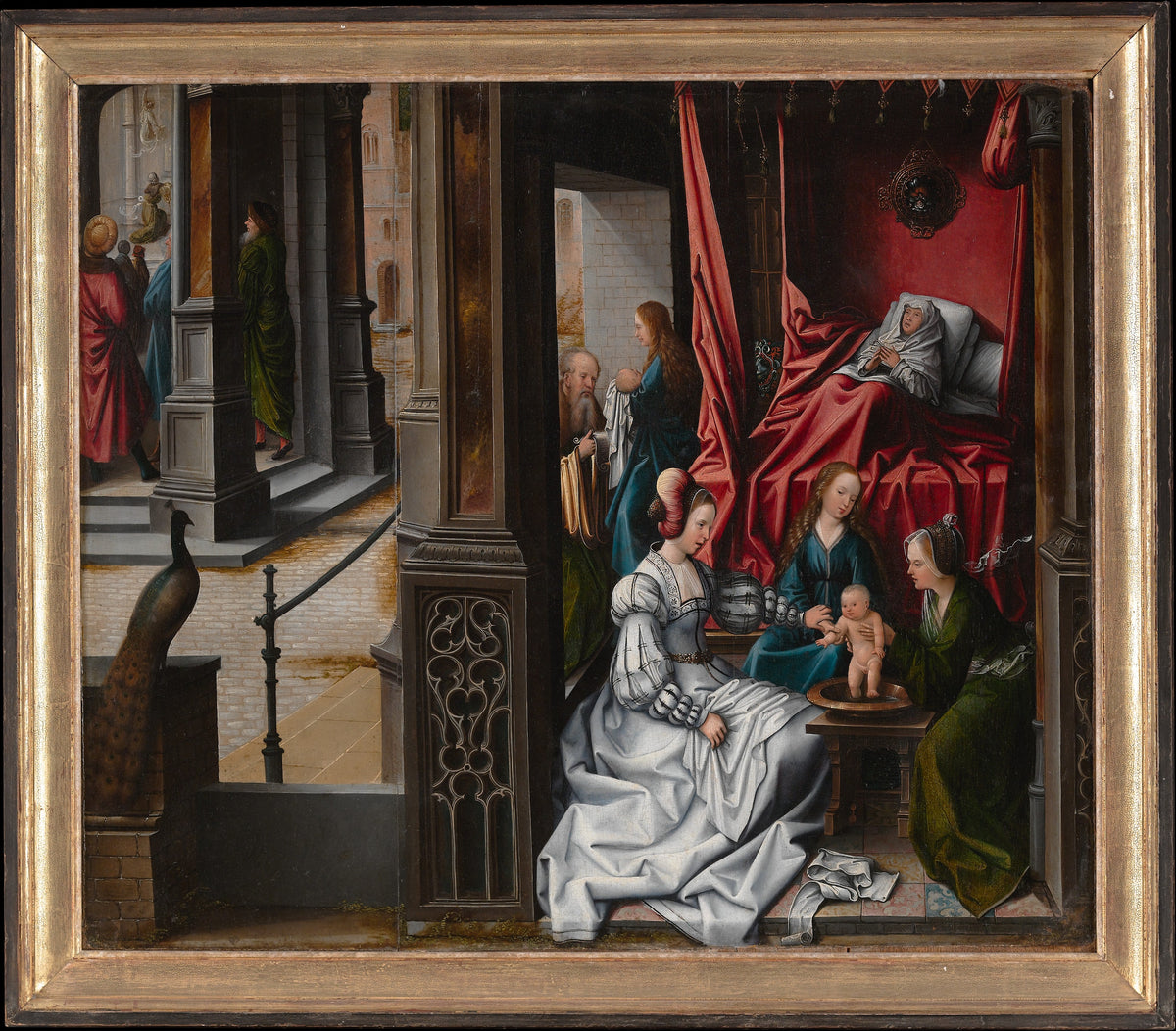 The Birth and Naming of Saint John the Baptist reverse Trompe-l'oeil with Painting of The Man of Sorrows by Bernard van Orley - Classic Art canvas print