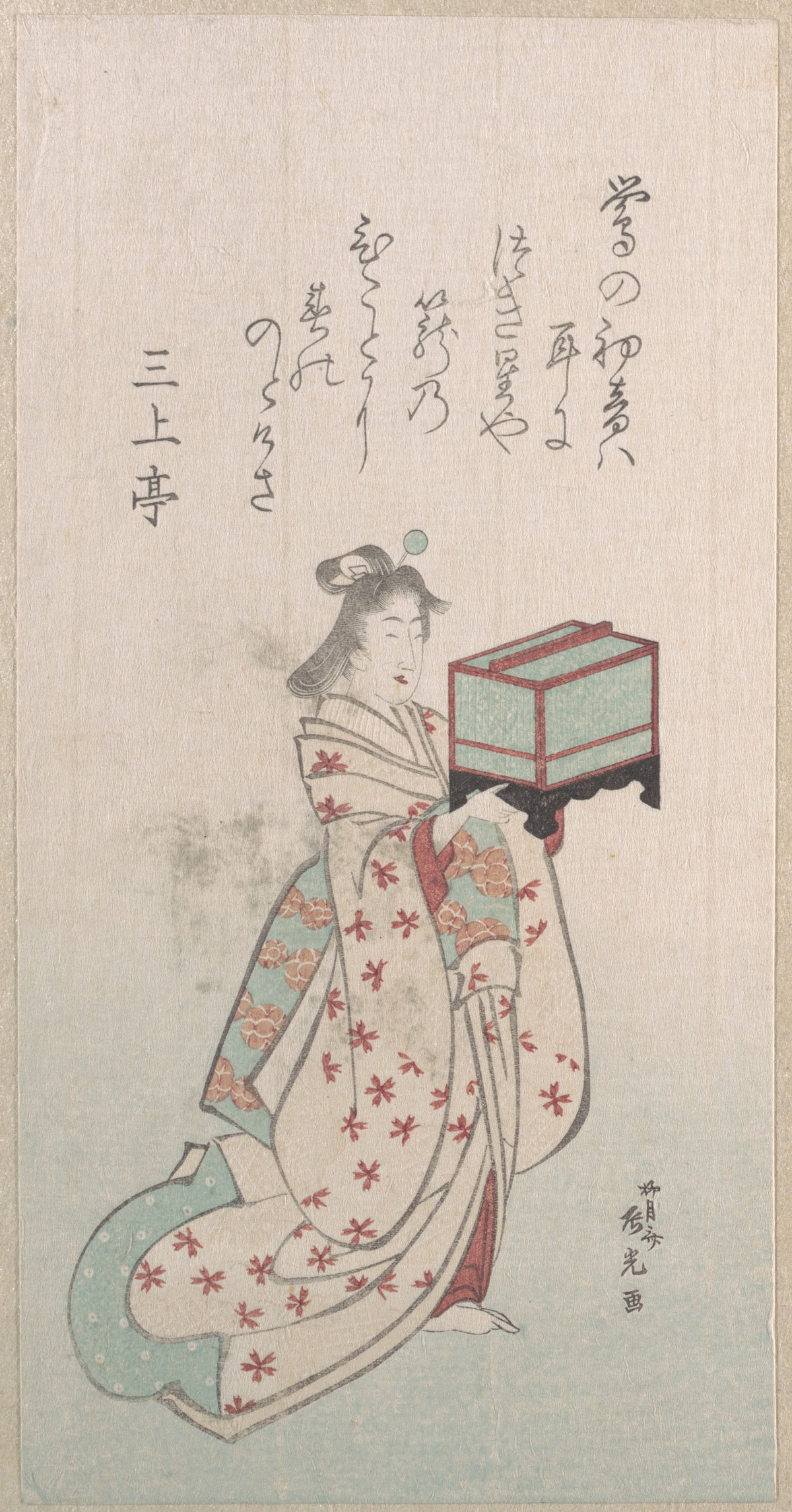 Spring Rain Collection Harusame sh, vol. 2 Young Woman with a Birdcage by Ryūgetsusai Shinkō - Ukiyo-e canvas print