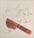 Plum Blossoms, Cut Paper and a Knife in Sheath by Uematsu Tōshū - Ukiyo-e canvas print