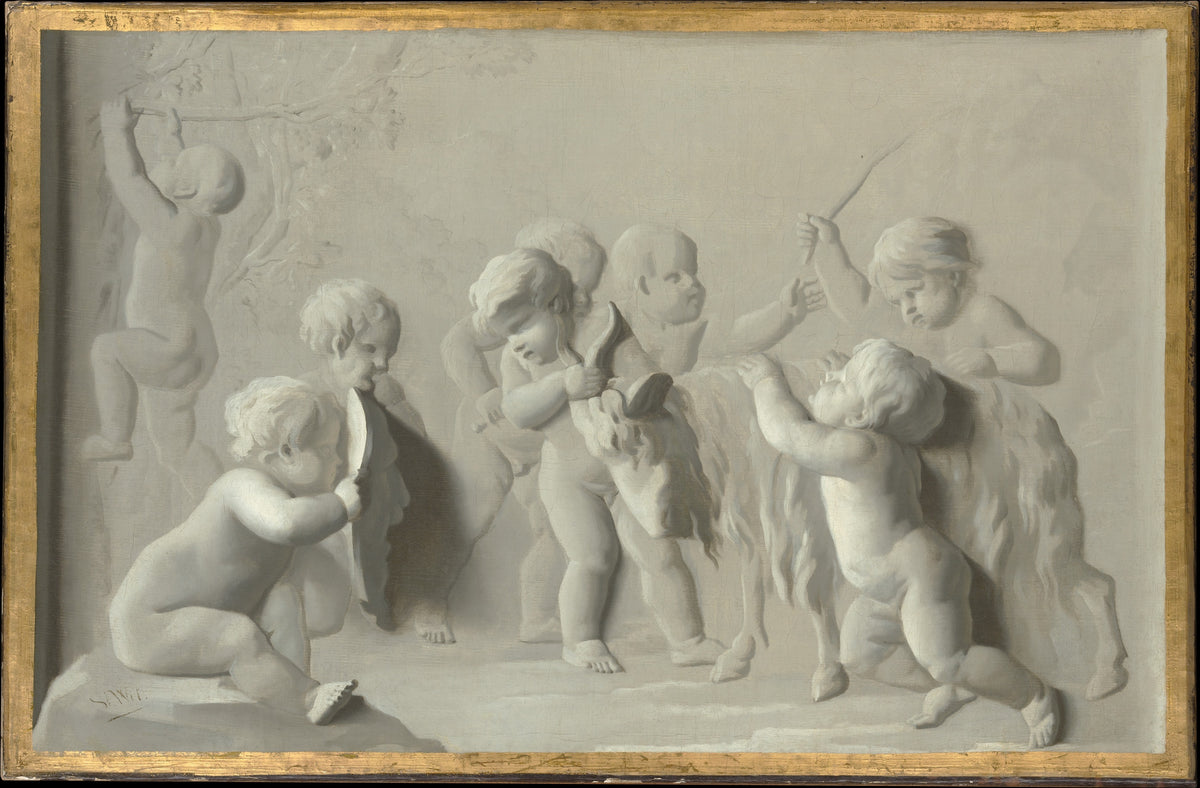 Children Playing with a Goat by Jacob de Wit - Oil Painting canvas print