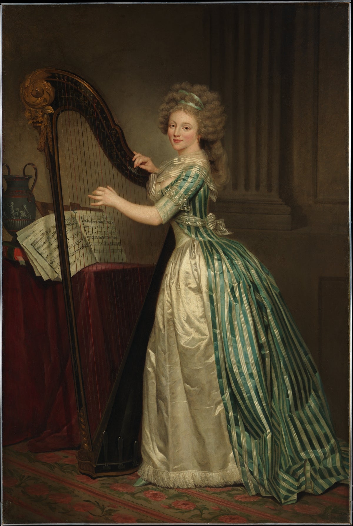 Self-Portrait with a Harp by Rose Adélaïde Ducreux - Oil Painting canvas print