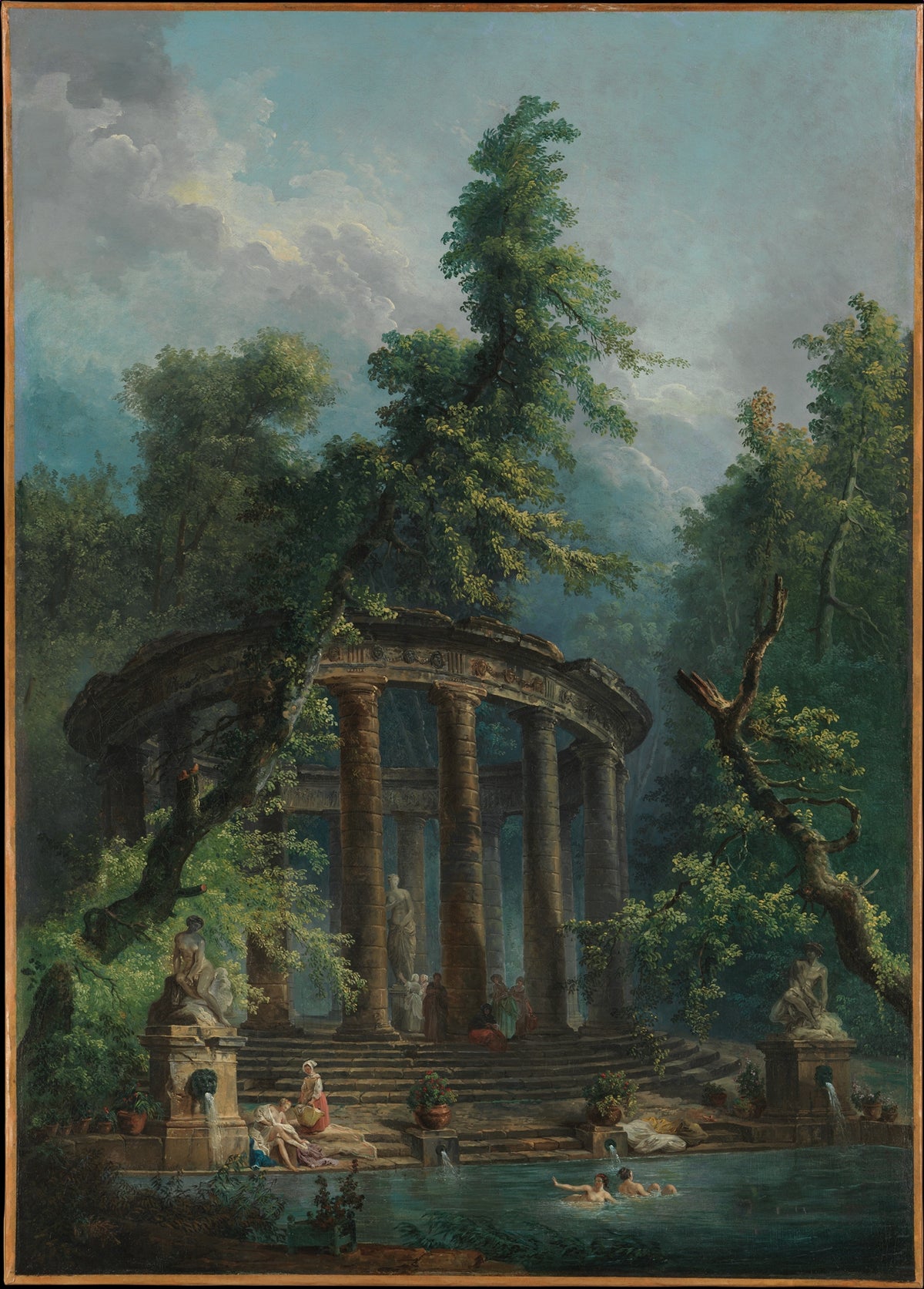 The Bathing Pool by Hubert Robert - Oil Painting canvas print