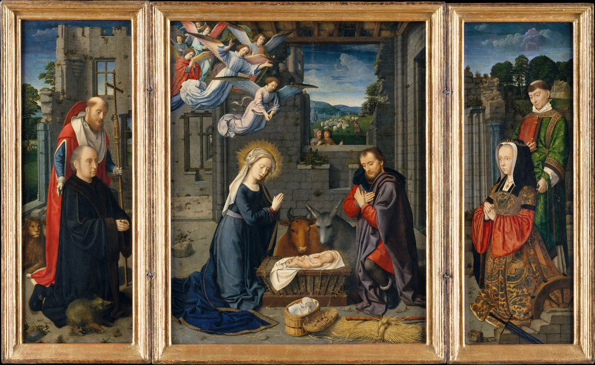 The Nativity with Donors and Saints Jerome and Leonard by Gerard David - Oil Painting canvas print