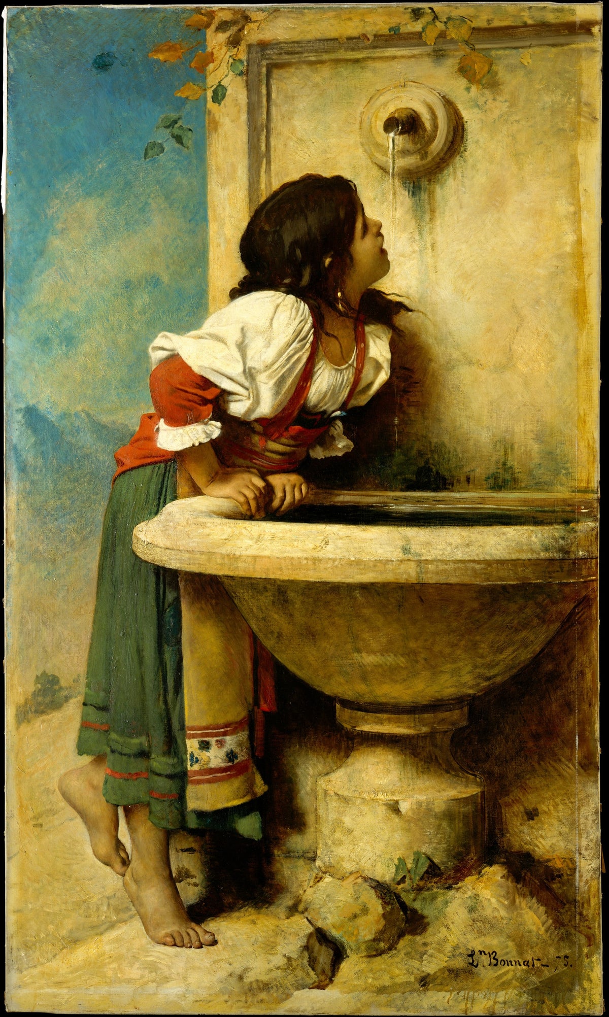 Roman Girl at a Fountain by Léon Bonnat - Oil Painting canvas print