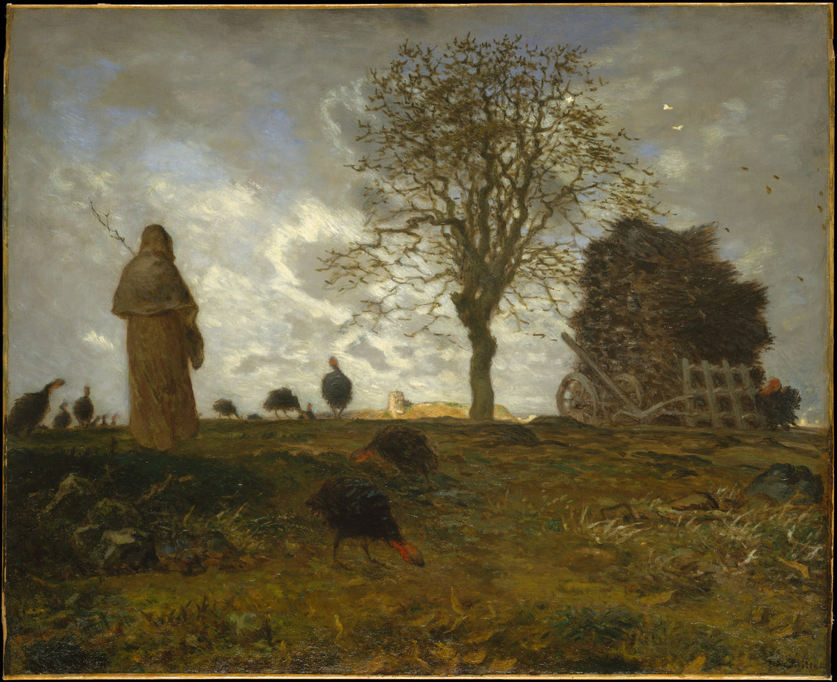 Autumn Landscape with a Flock of Turkeys by Jean-François Millet - Oil Painting canvas print