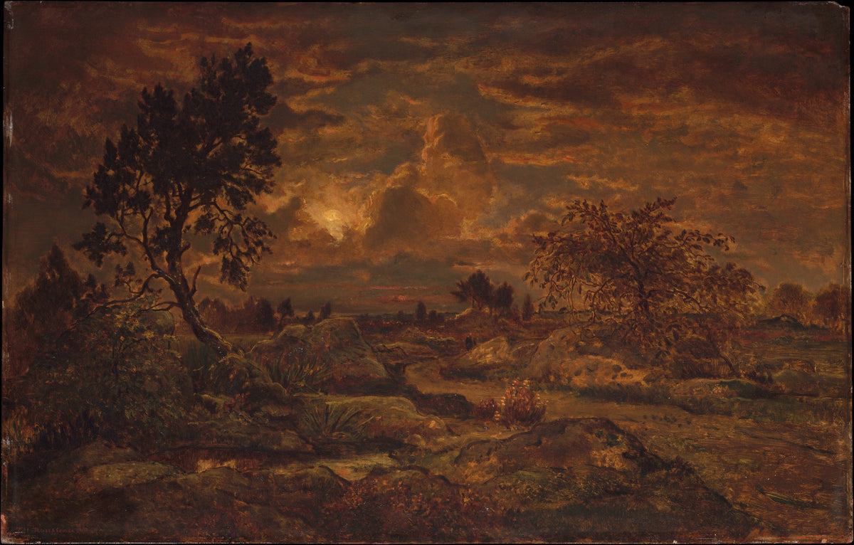 Sunset near Arbonne by Théodore Rousseau - Naive Art canvas print