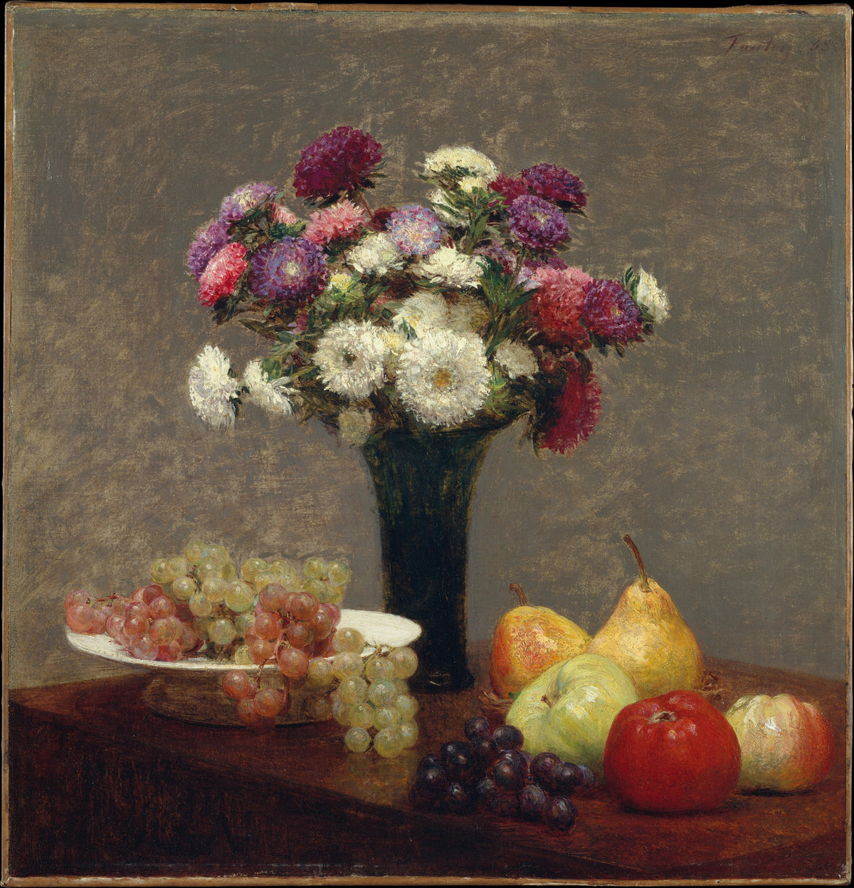 Asters and Fruit on a Table by Henri Fantin-Latour - Realist canvas print