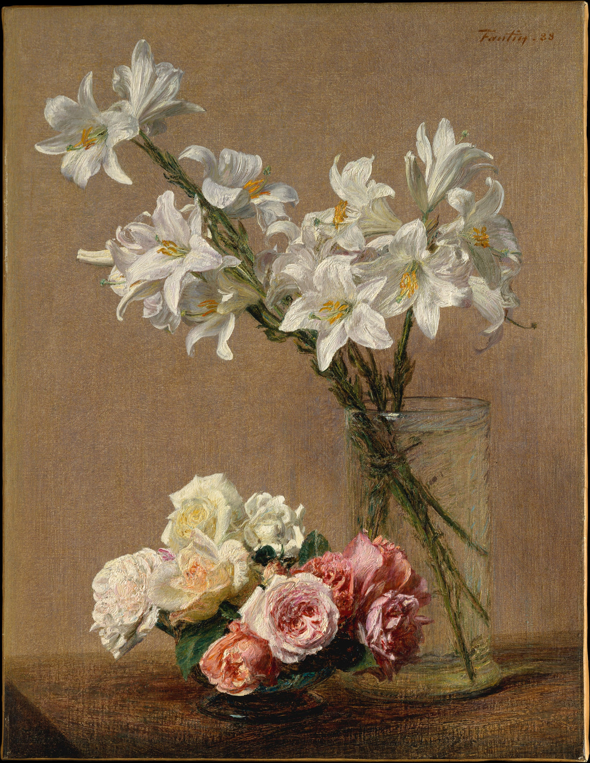 Roses and Lilies by Henri Fantin-Latour - Realist canvas print