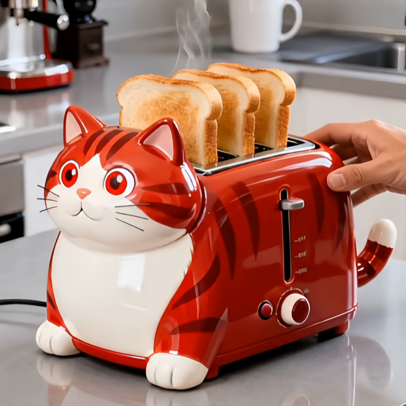 Adorable Tabby Cat Electric Bread Toaster | Cute Aesthetic Kitchen Essentials