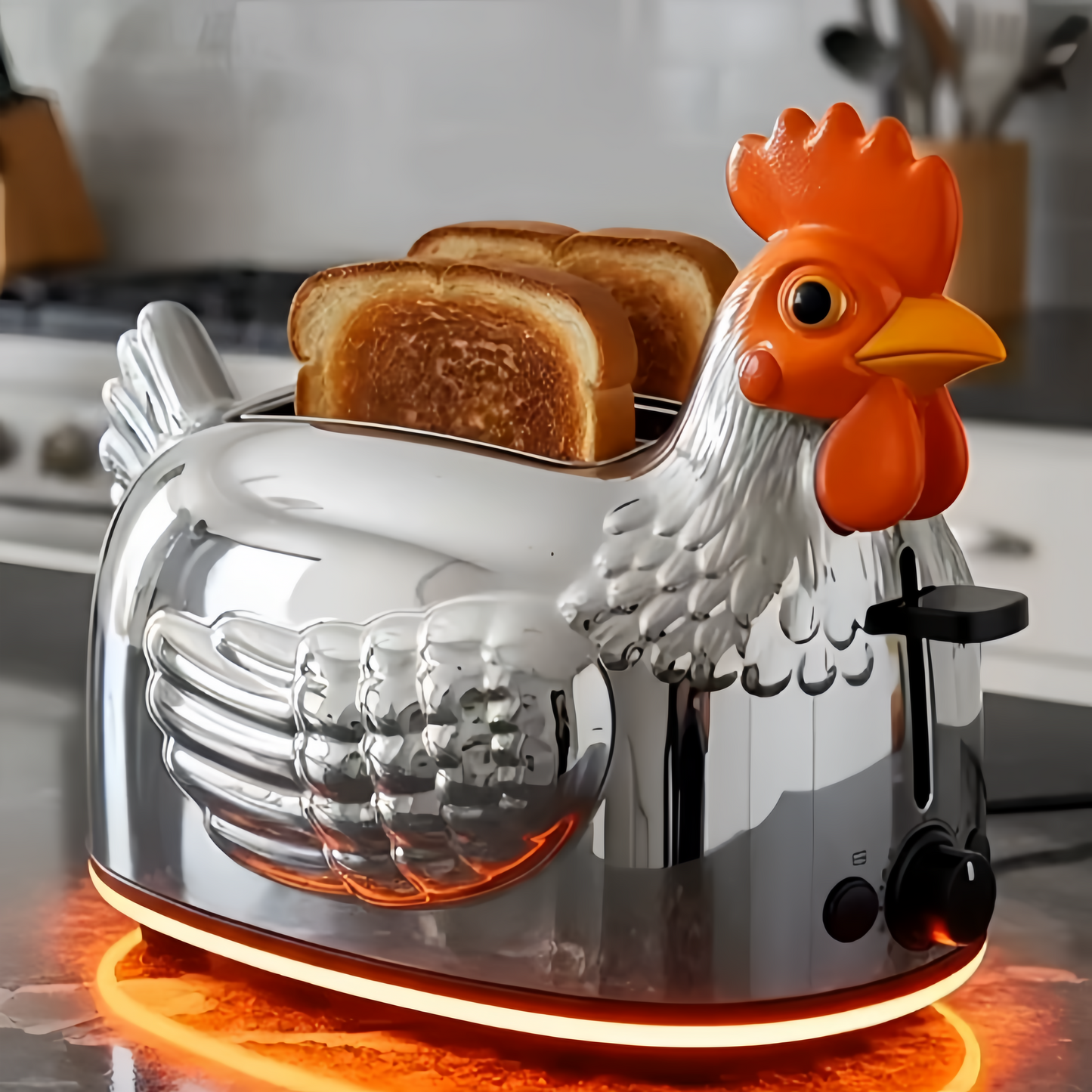 Cute Chicken Shaped Toaster | Retro Rooster Bread Toaster for Aesthetic Kitchen Decor & Unique Gifts