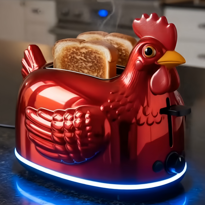 Cute Chicken Shaped Toaster | Retro Rooster Bread Toaster for Aesthetic Kitchen Decor & Unique Gifts