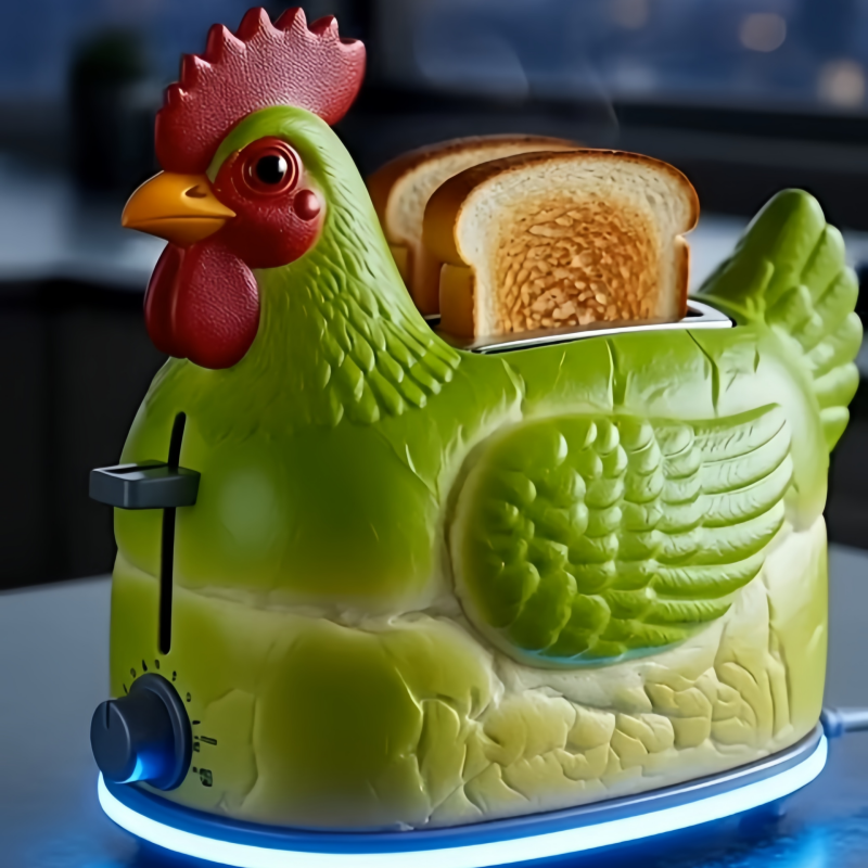 Cute Chicken Shaped Toaster | Retro Rooster Bread Toaster for Aesthetic Kitchen Decor & Unique Gifts