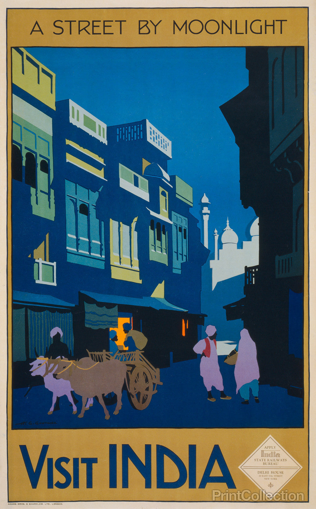 A Street by Moonlight - Visit India by PrintCollection - Oil Painting canvas print