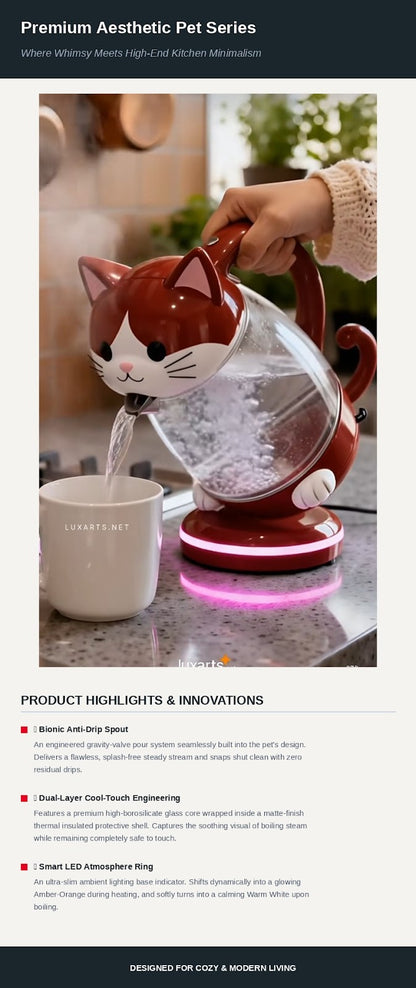 Aesthetic Pet Series Electric Kettle - 1.7L Premium Glass Kettle with Smart LED Atmosphere Temperature Ring-Puppy