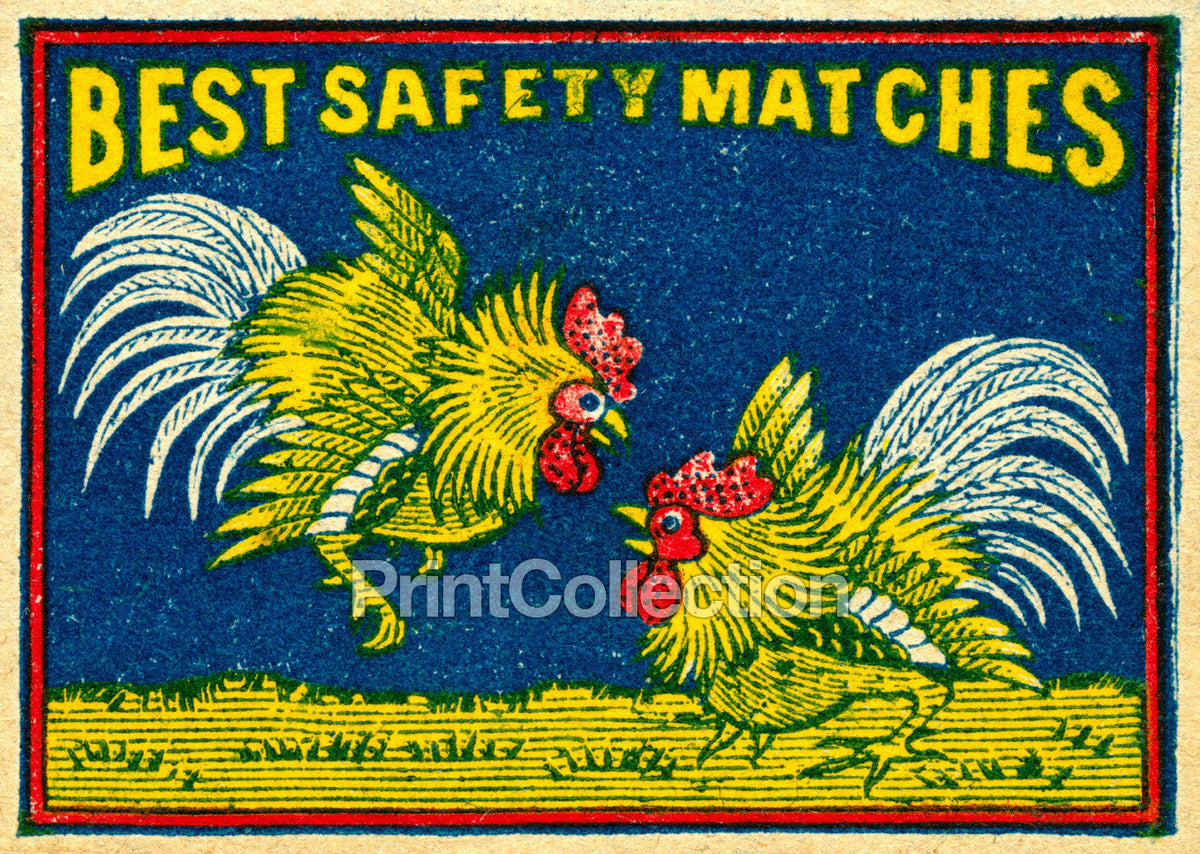 Best Safety Matches, Roosters, Japan by Printcollection - Oil Painting canvas print