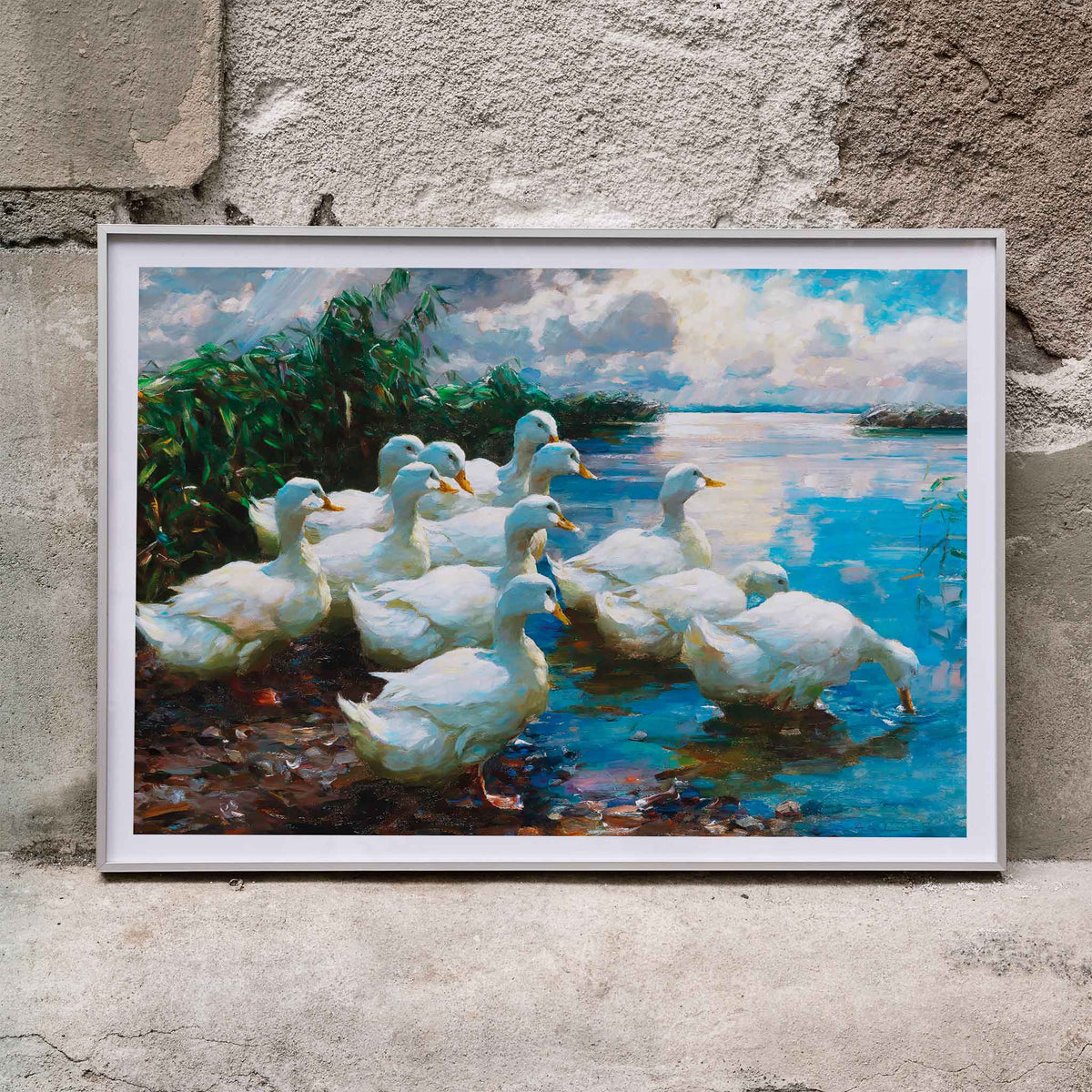 Canards au bord d'un lac Poster by Moryarty - Oil Painting canvas print