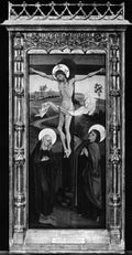 The Crucifixion, reverse Saint Francis of Assisi The Resurrection, reverse An Abbot Saint, Possibly Saint Benedict by Northern French Painter - Classic Art canvas print