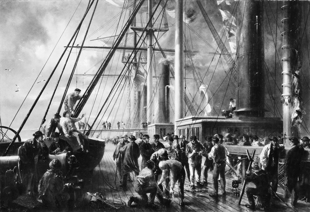 Making the Splice between the Shore End and the Ocean Cable by Robert Charles Dudley - Oil Painting canvas print