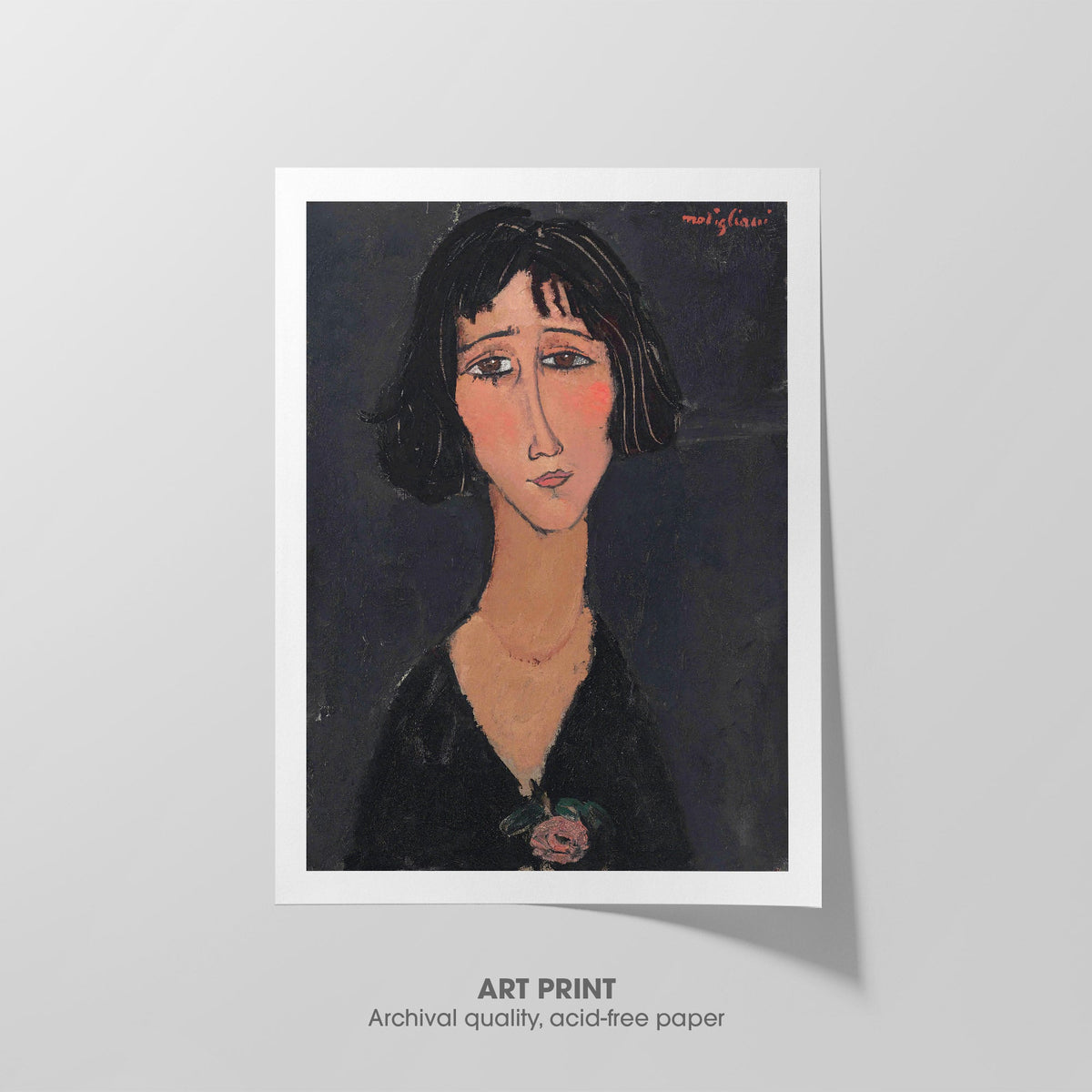 Young Woman with a Rose  Modigliani  Art Print by Without A Frame - Oil Painting canvas print