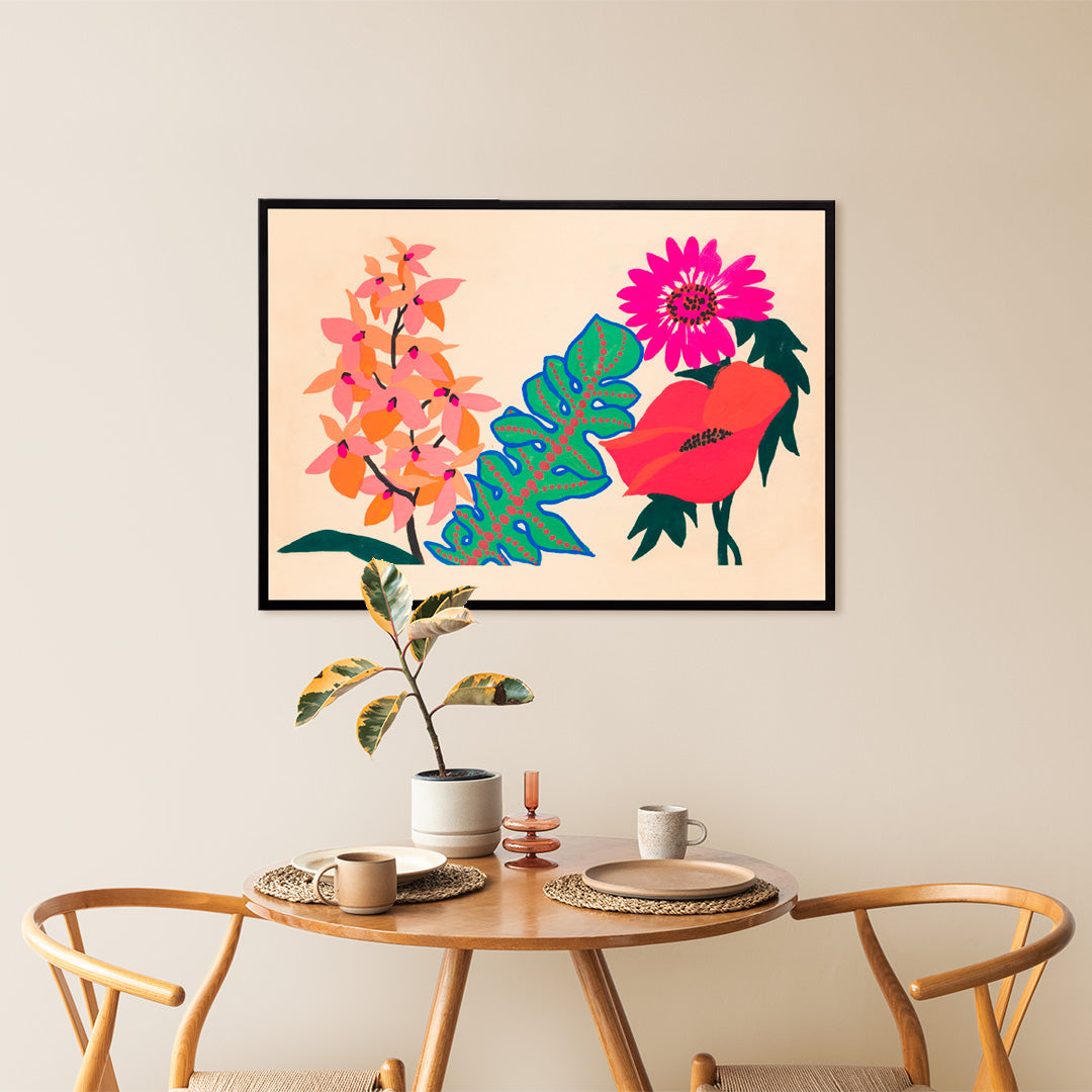Feuilles et fleurs Poster by Moryarty - Oil Painting canvas print