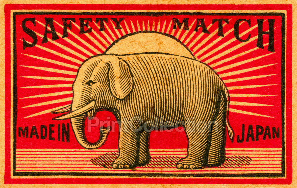 Japan Safety Matches, Elephant by PrintCollection - Oil Painting canvas print