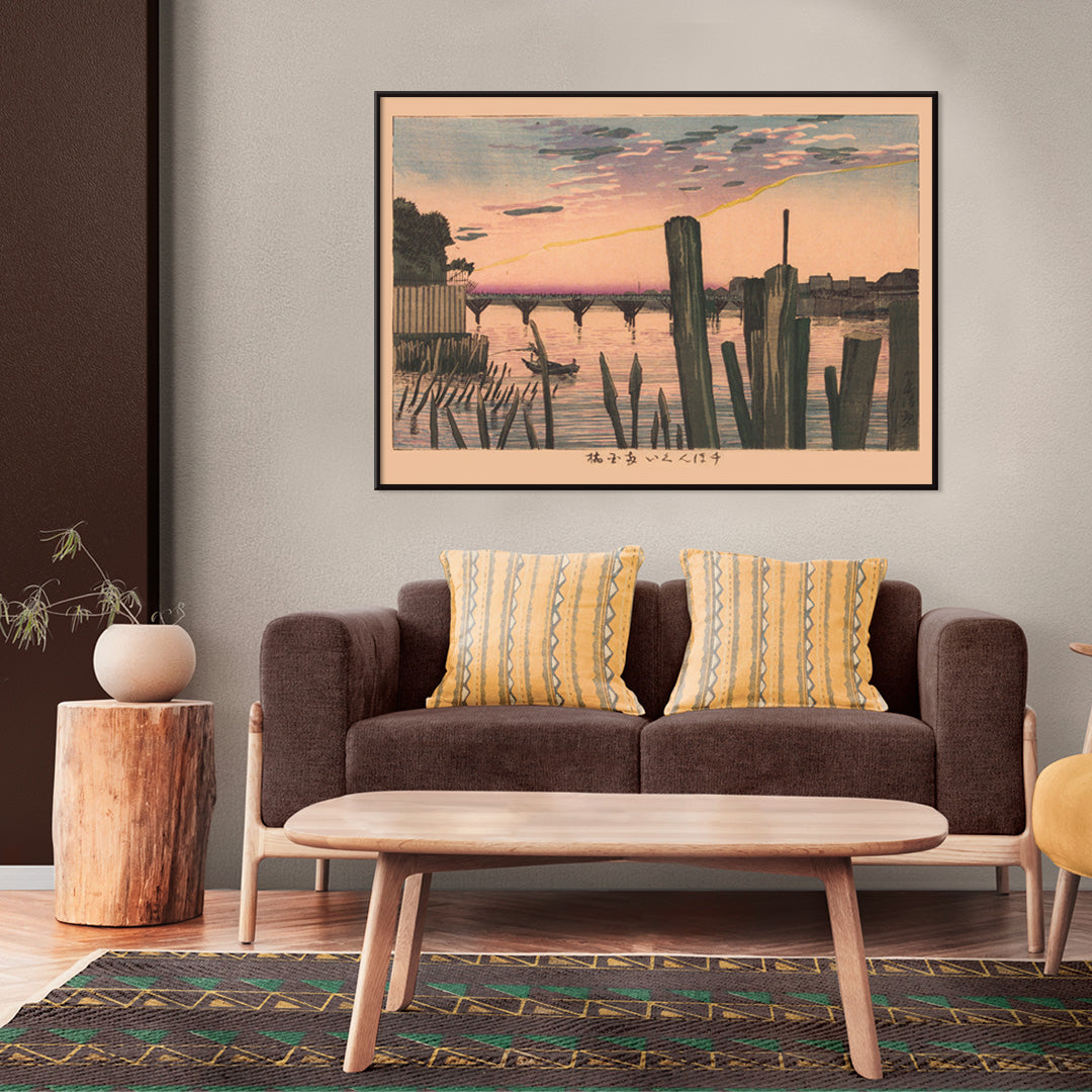 Piquets de brise-lame et Rygoku Bridge Poster by Moryarty - Oil Painting canvas print