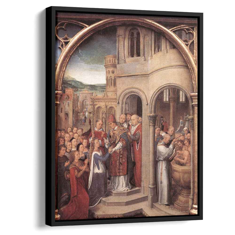 The arrival of St. Ursula and her companions in Rome to meet Pope Cyriacus, from the Reliquary of St. Ursula by Hans Memling by Hans Memling - Northern Renaissance canvas print