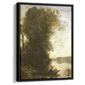 The Boatman Left the Bank with a Woman and a Child Sitting in his Boat, Sunset by Camille Corot by Camille Corot - Realist canvas print