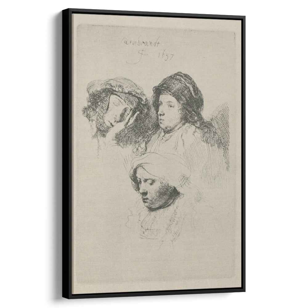 Three female heads with one sleeping 1637 by Rembrandt by Rembrandt - Baroque canvas print